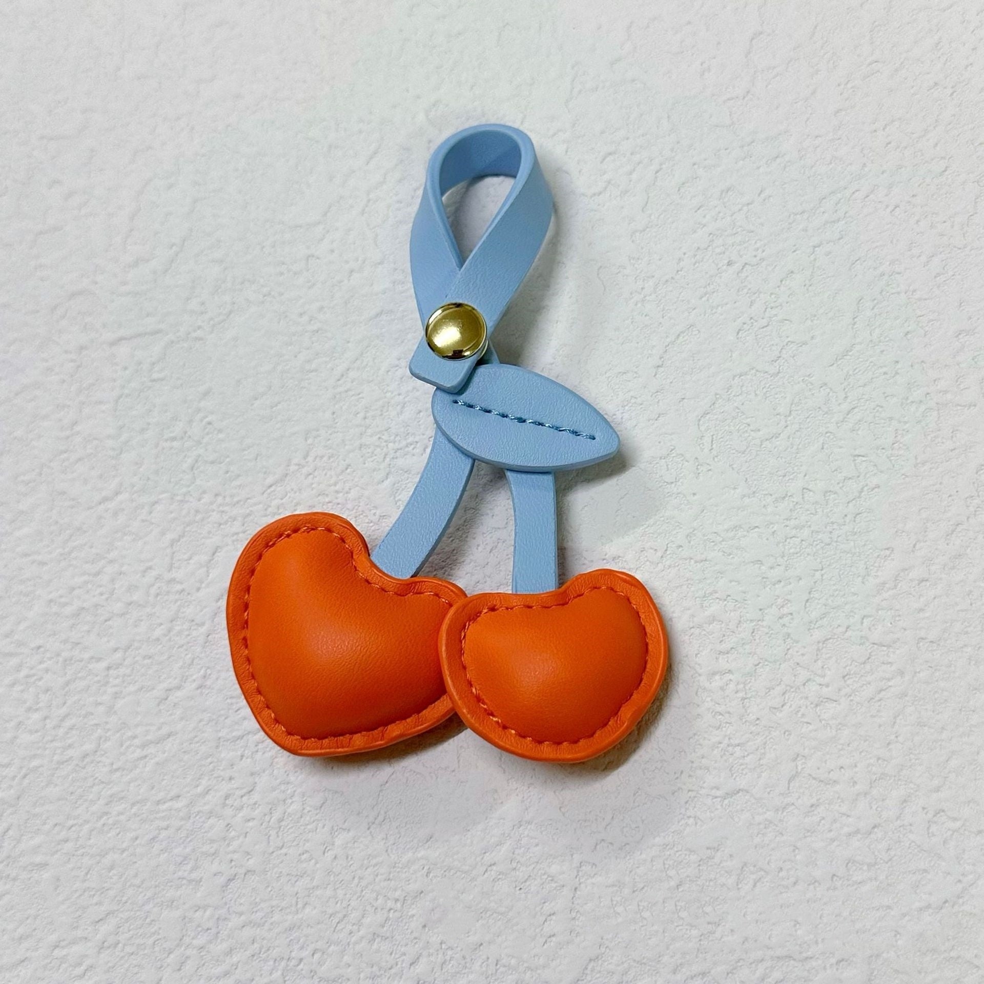 Cute 3D Peach Heart Cherry Leather Handbag Pendant