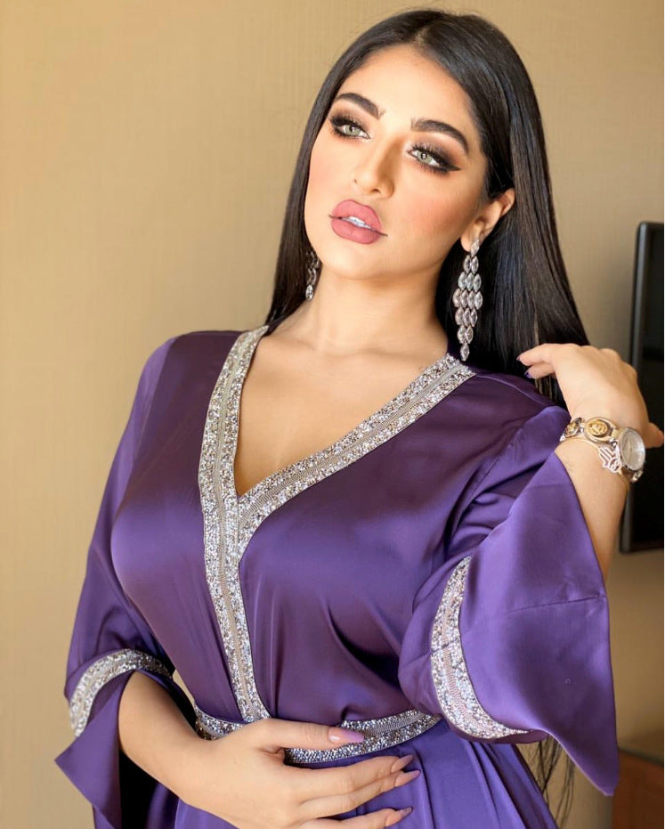 Diamond-Studded Middle Eastern Women's Long Muslim Robe Belt