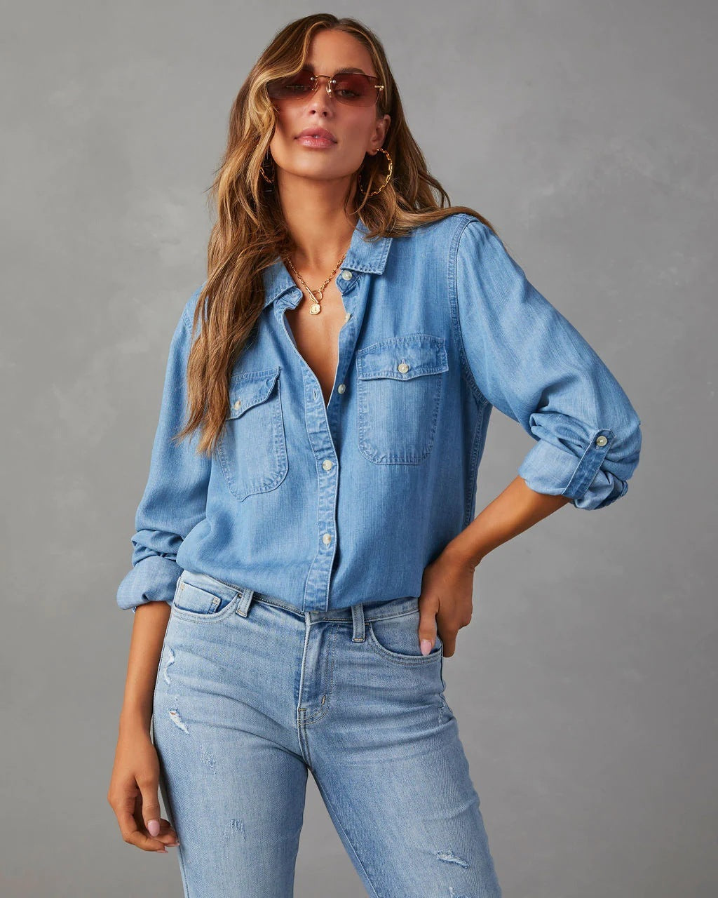 Cross Border Autumn Leisure Lapel Single Breasted Women's Long-sleeved Denim