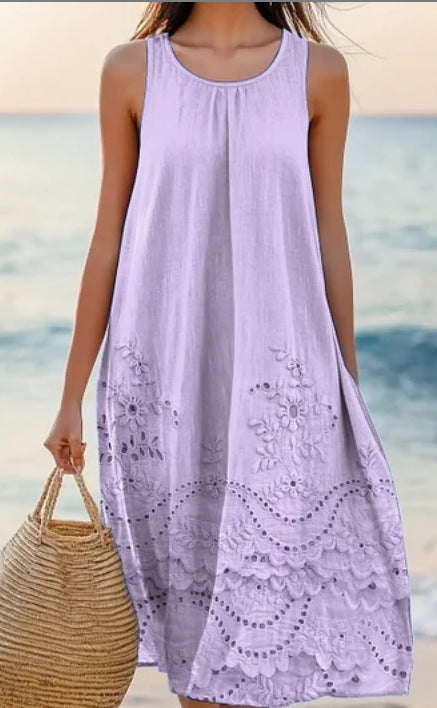 Polyester Short-Sleeve A-Line Dress for Women
