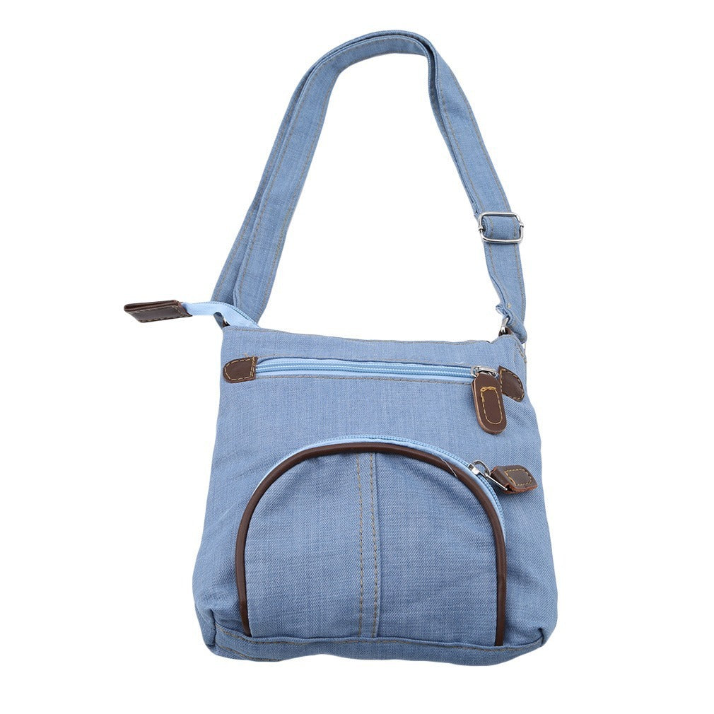 Sac portable en jean bleu rétro à une épaule 22x19x4cm