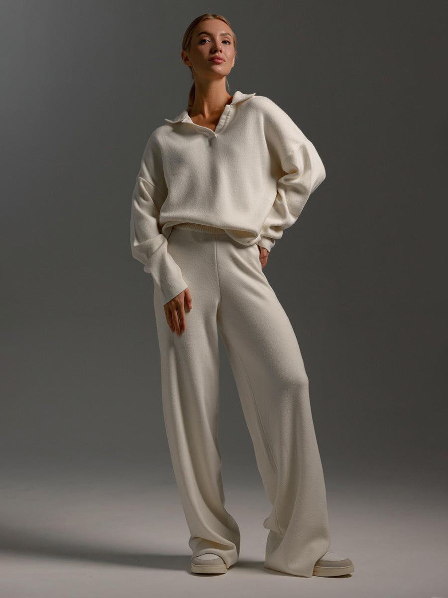 Women's Casual Sweatshirt Set Long-Sleeve Pullover Top & Loose Straight-Leg Pants