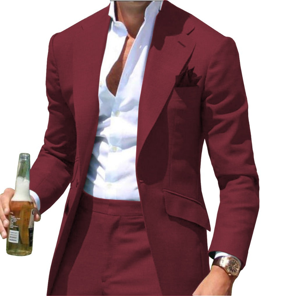 Men's Fashion Simple Blue Solid Color Jacket Polyester Fiber