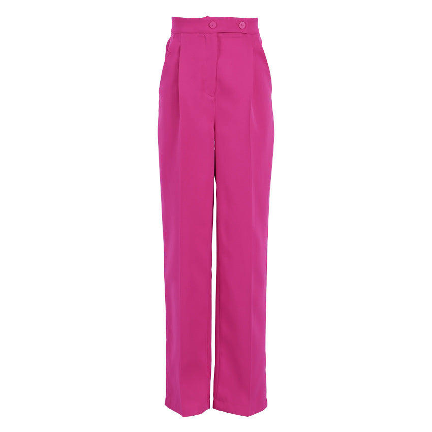 Pantalon de costume coupe droite slim taille haute pour femme