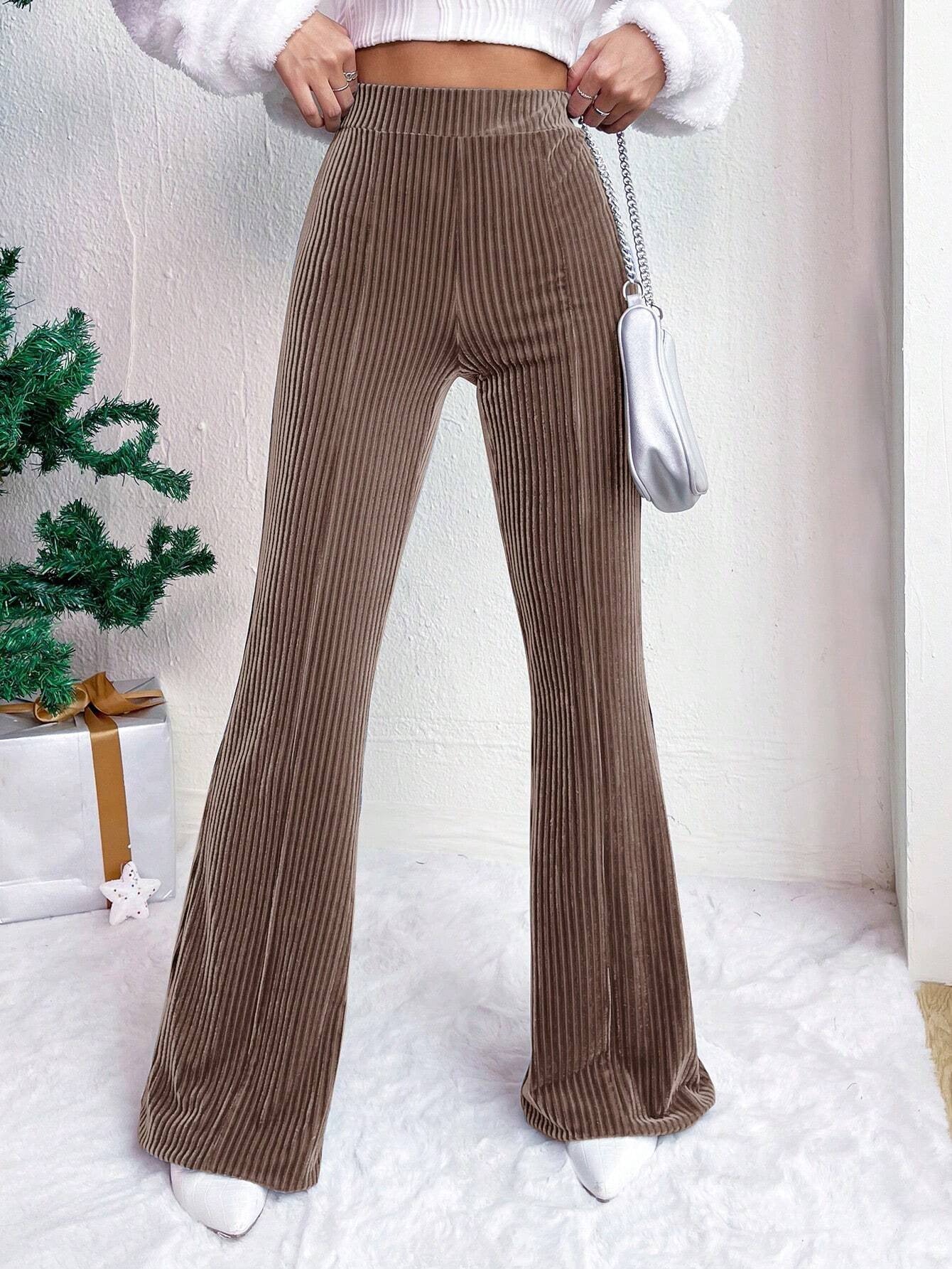 High Waist Corduroy Bell-Bottom Pants for Women Wide Leg