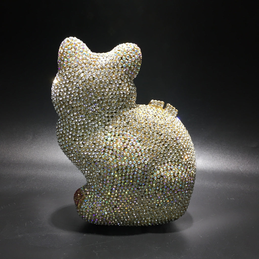 Kitty Rhinestone Handbag with Stranded Metal Crystal Detail