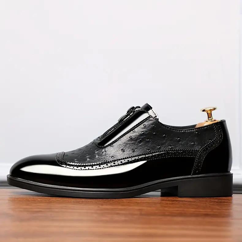 Ostrich Grain Embossed Pointed Toe Leather Chelsea Boots with Zipper