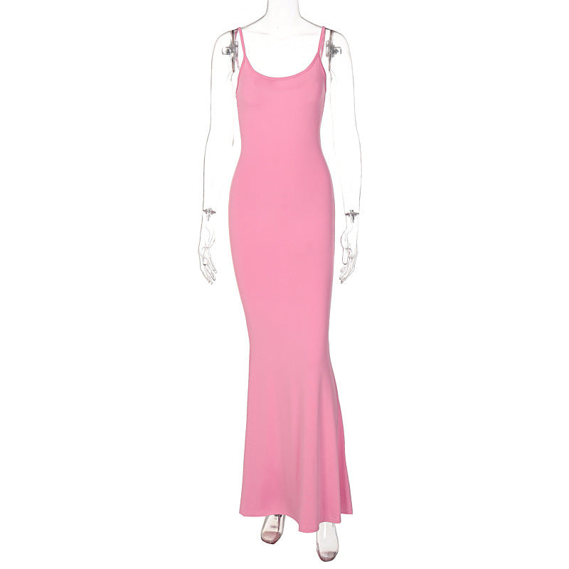 Robe longue moulante à fines bretelles pour femme, sexy, soirée, club, décontractée