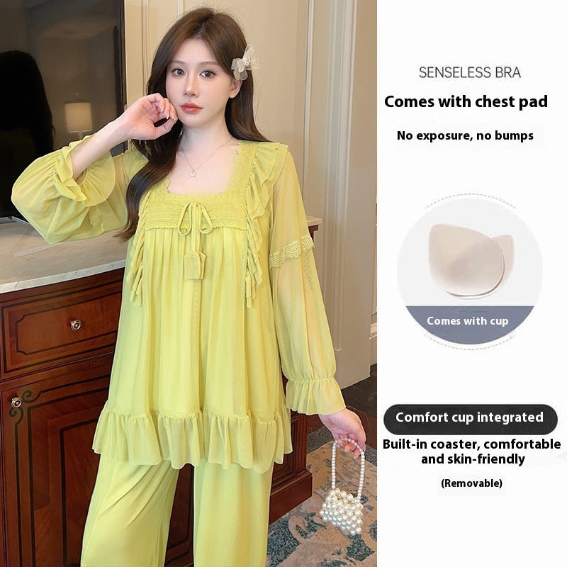 Square Collar Lace Loose Pajamas Suit