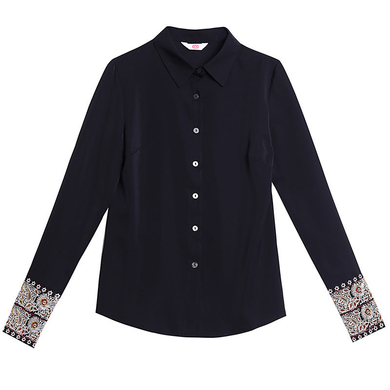 Chemisier en mousseline brodé blanc à manches longues pour femme style chinois