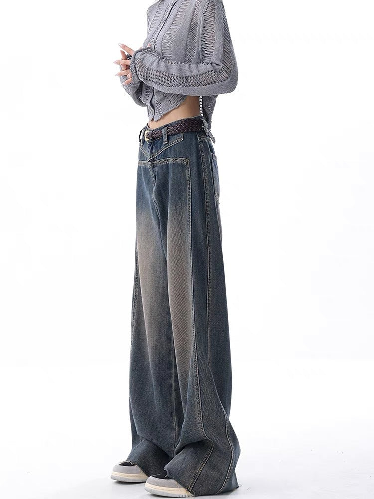 Nostalgic Raw Hem High Waist Wide Leg Jeans for Women
