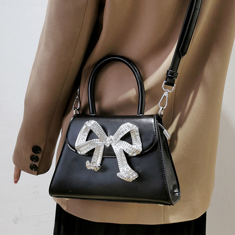 Diamond Bow Small Square Portable Bag with Diamond Inlay