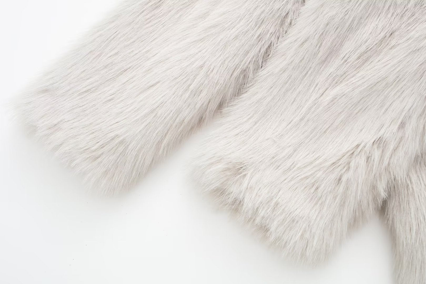 Women's White Artificial Fur Warm Three-Quarter Thick Coat