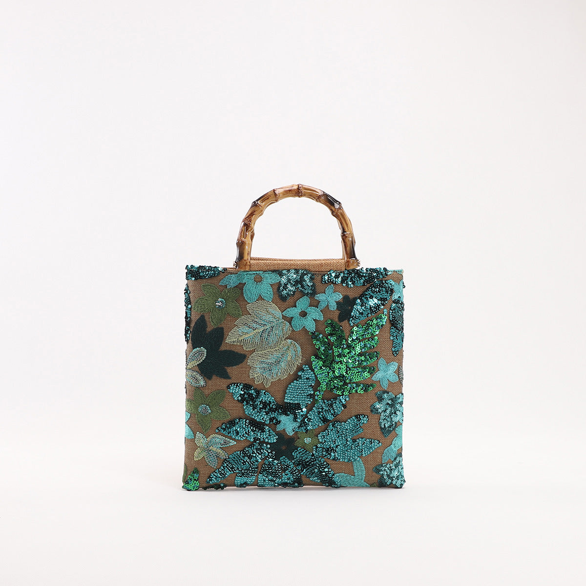 Vintage Embroidered Colorful Sequin Bamboo Handbag
