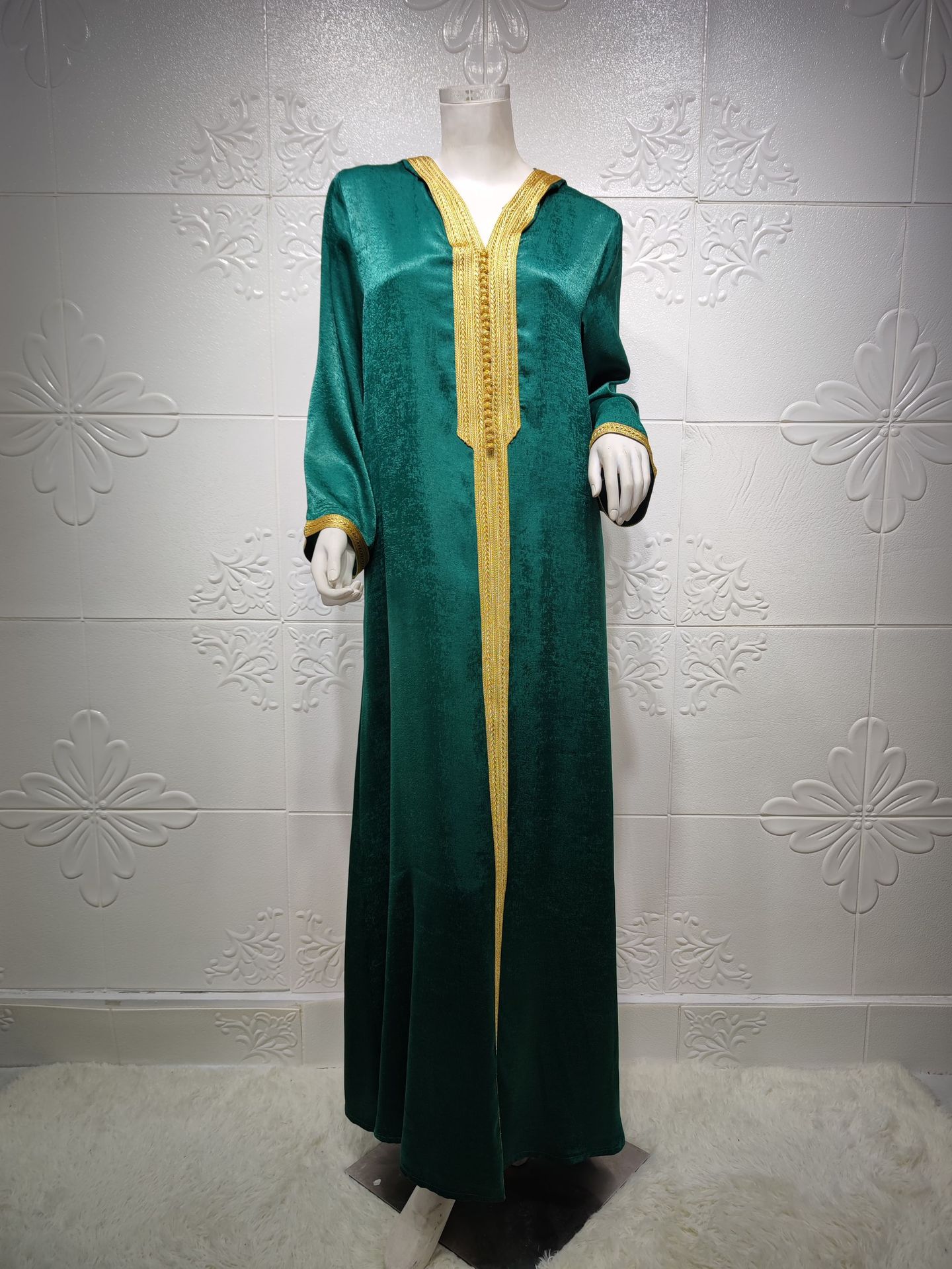 Cross-border Middle East Champagne Hooded Lace Suede Gown Muslim Abaya Women In Stock