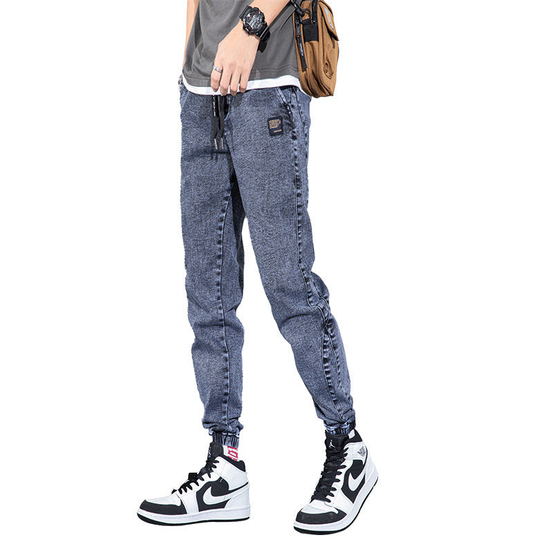 Jeans en denim coupés brodés amples style coréen pour homme