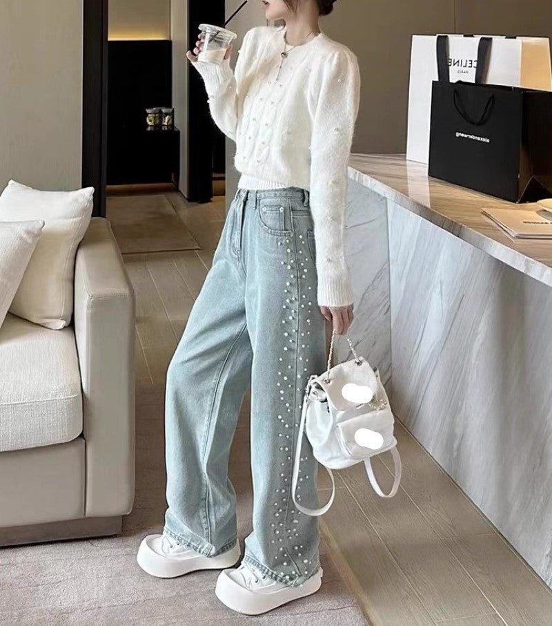 Vintage Washed Light Blue High Waist Wide Leg Denim Jeans