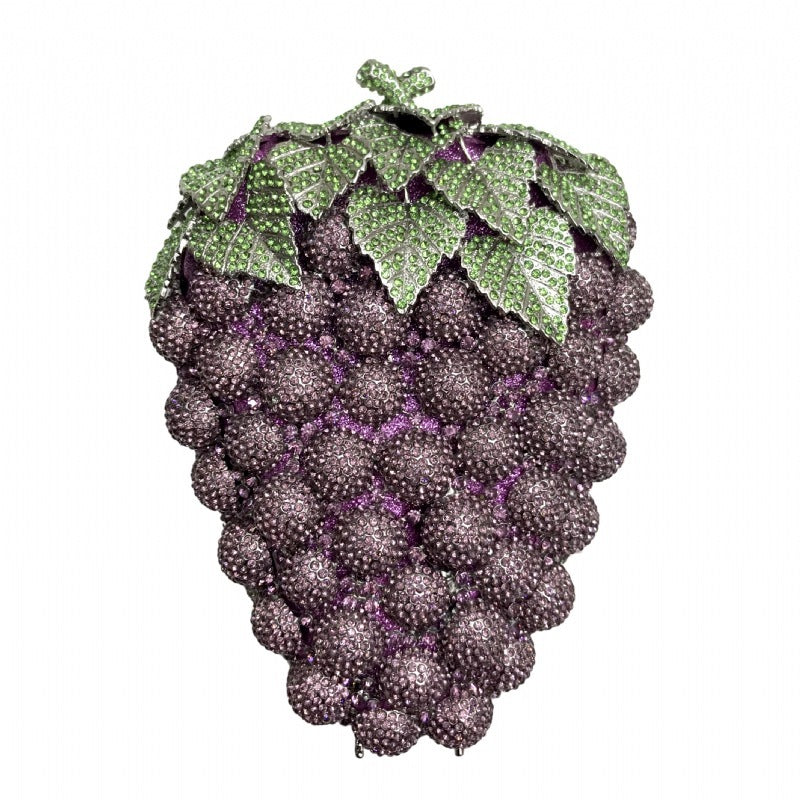 Sac de dîner à chaîne en forme de raisin clouté de diamants, petit 13x17.5x8 cm