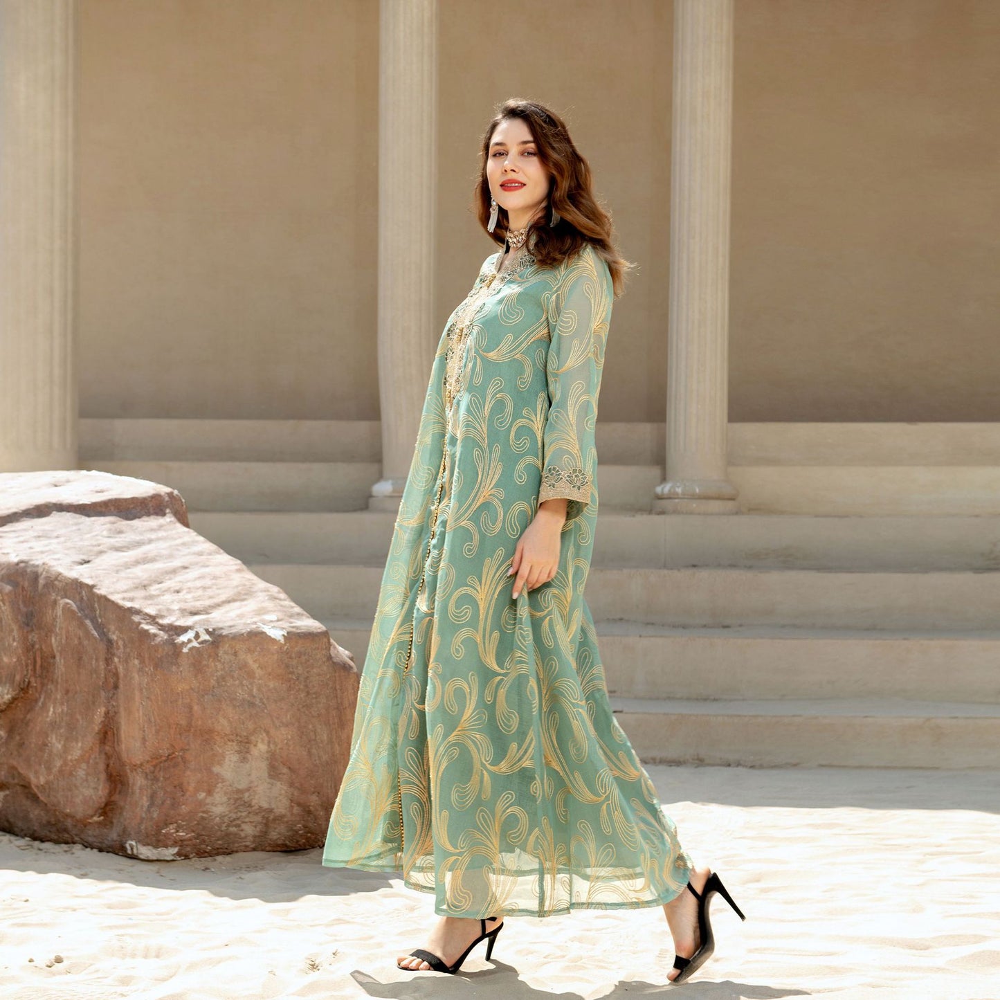 Muslim Spring Summer Middle East Embroidered Swing Dress