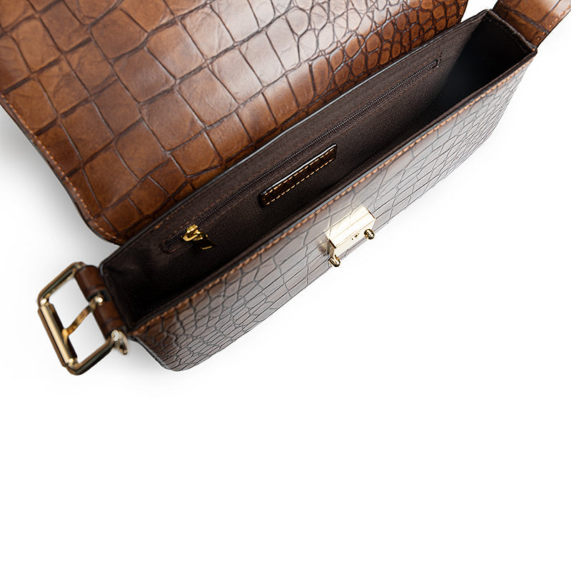 Genuine Leather Pattern Baguette Underarm Shoulder Messenger Bag 26.5cm