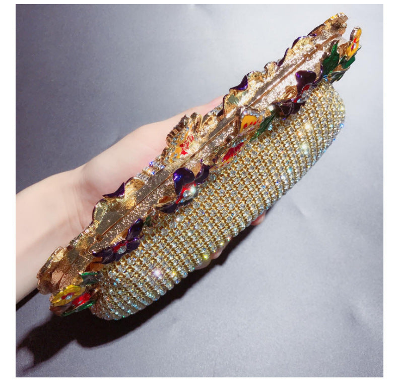 Gold Rhinestone Bridal Dinner Bag with Chain Handle