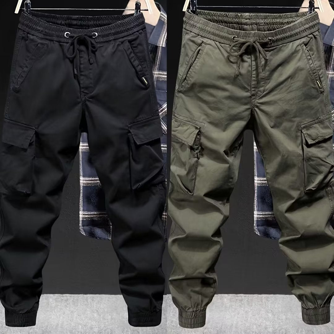 Loose Tapered Solid Color Cotton Overalls with Drawstring