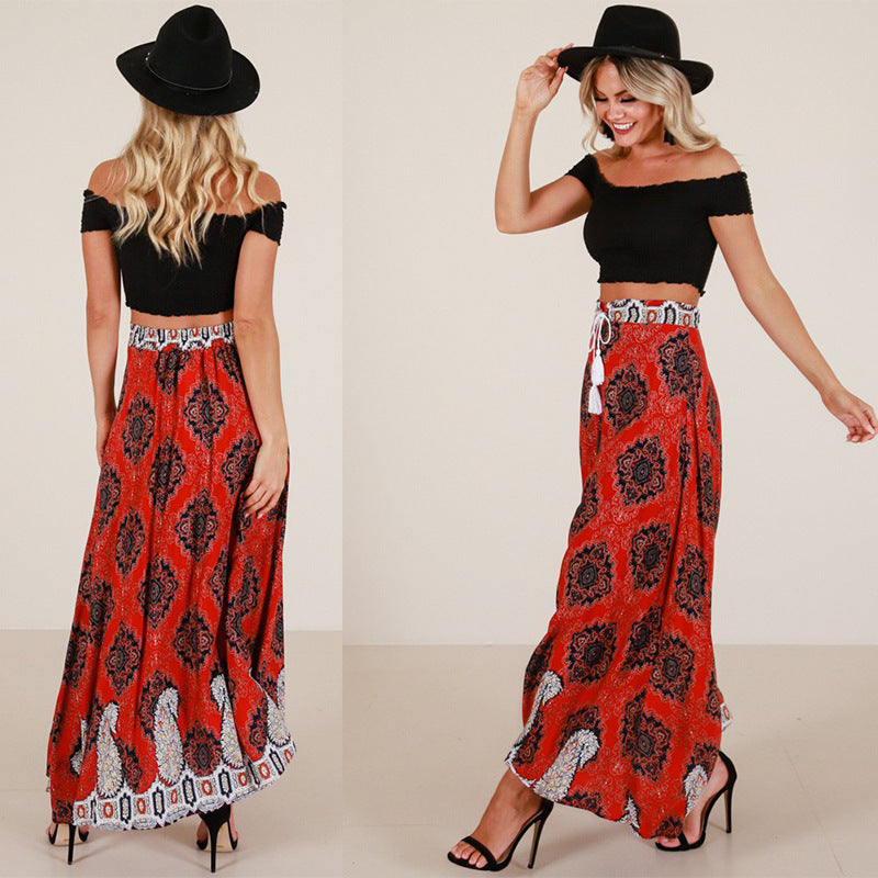 Printed shrinkable lace-length skirt