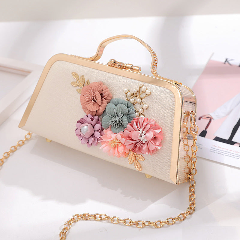 Sac Carré Petit "Chaîne de Fleurs" 12x24x6.5cm PU Métal