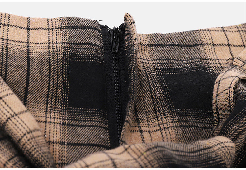 High waist plaid irregular shorts