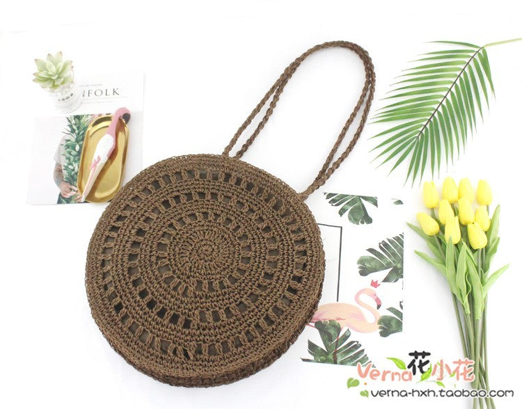Sac de plage tissé en paille souple avec fermeture éclair et poche pour téléphone portable