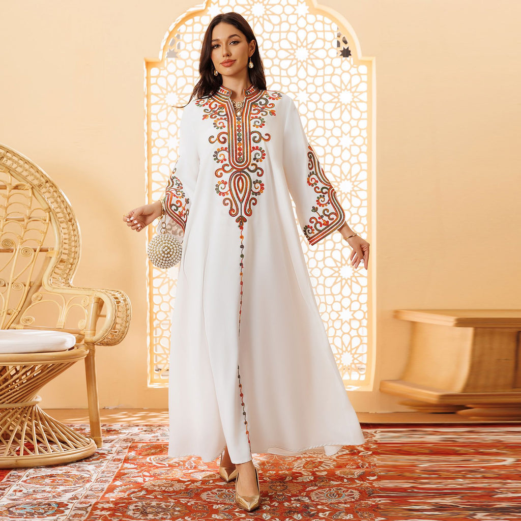 Robe longue en polyester à manches longues et corde brodée automne-hiver