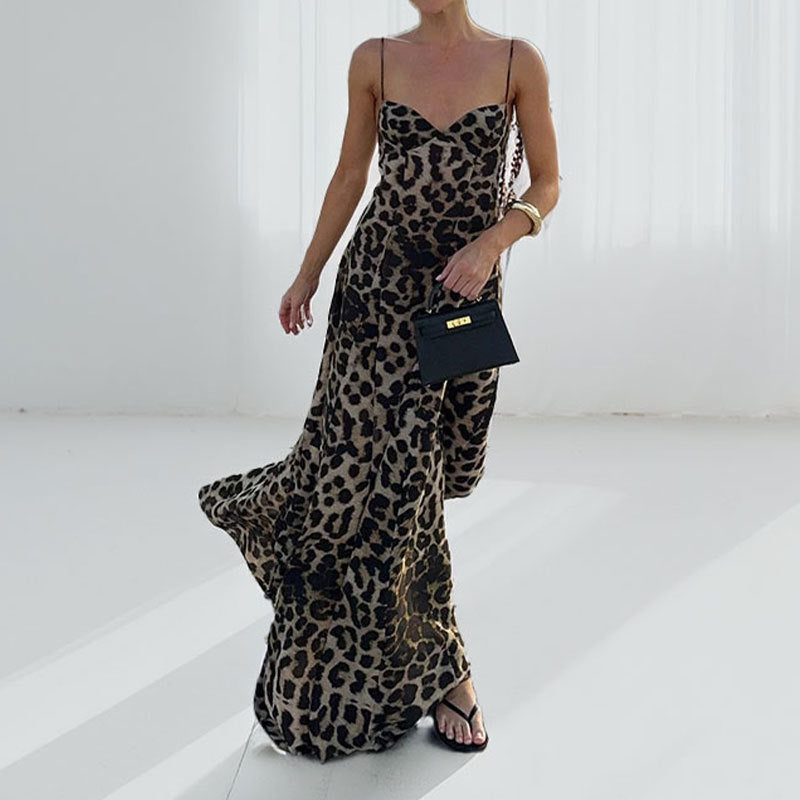 Robe élégante à bretelles imprimé léopard – Chic et sexy