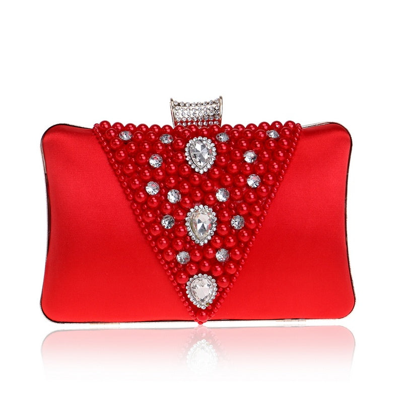 Pearl Embroidered Evening Banquet Bag with Handle