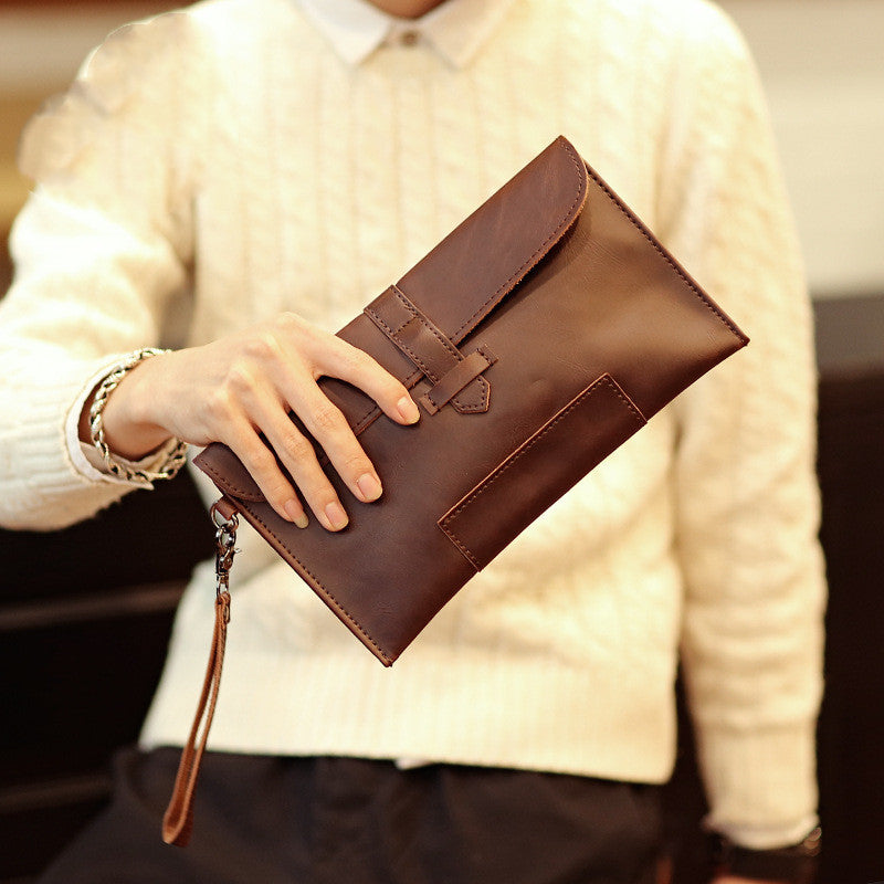 Men's Retro Crazy Horse PU Leather Clutch 26x16cm