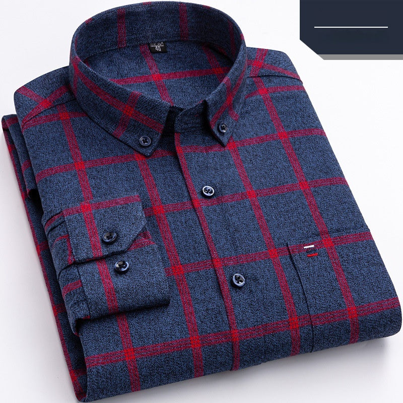 Chemise polaire à carreaux en coton à manches longues pour homme