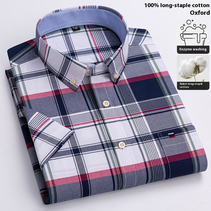 Men's Cotton Plaid Short Sleeve Shirt Casual