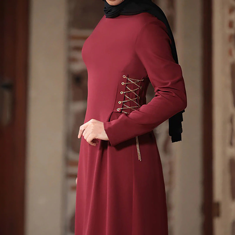 Middle Eastern Women's Fashion Dress in Dark Purple, Navy, Wine Red Polyester Fiber