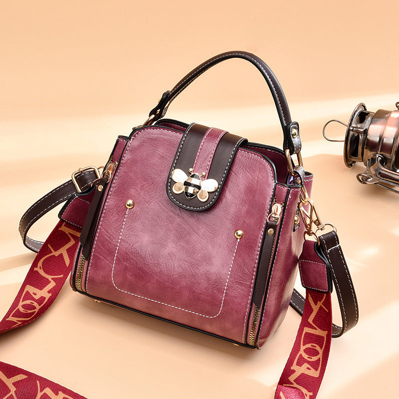 Small Square Shoulder Messenger Bag with Simple Hardware Lock Buckle