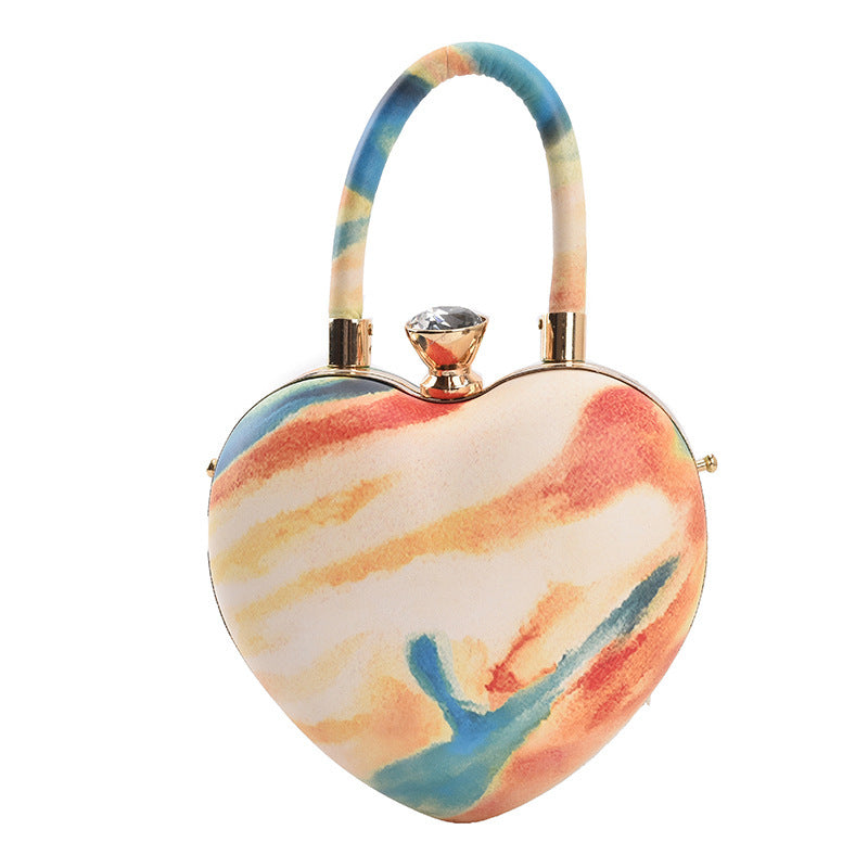 Sac à bandoulière en forme de cœur de style occidental, petit, avec chaîne, couleurs bonbon