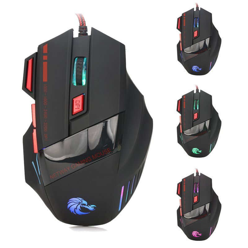7-Color Wired Gaming Mouse with 7 Buttons and Adjustable DPI
