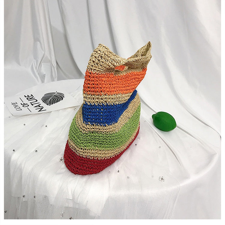 Rainbow Striped Large Capacity Rope Shoulder Bag 38x38x4cm