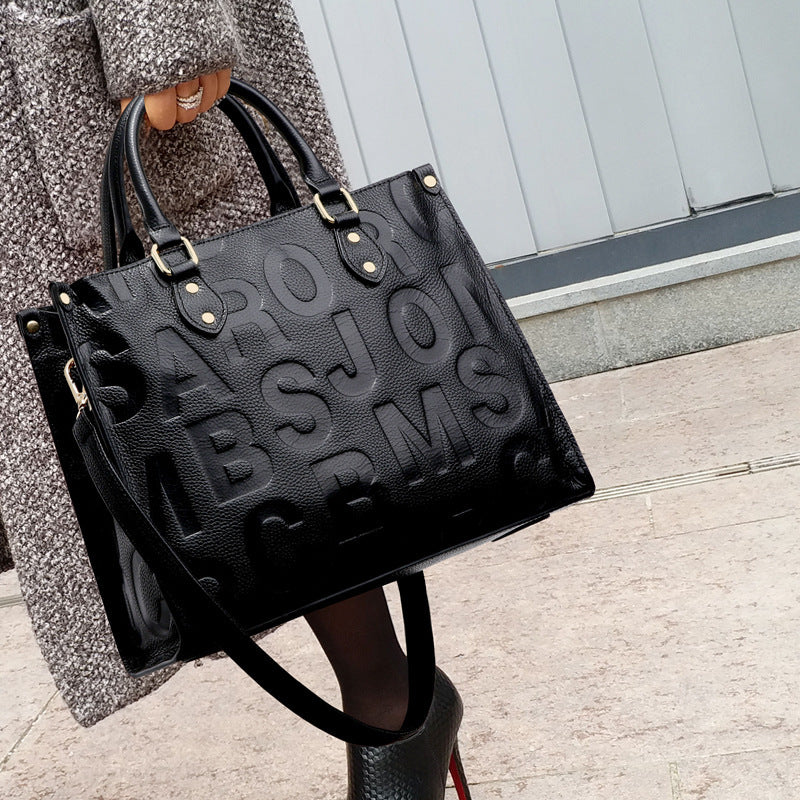 Grand sac cabas noir en PU pour femme