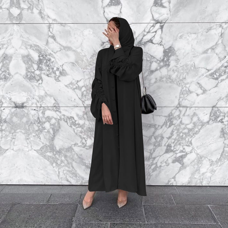 Cardigan robe à manches trompettes brodé style Moyen-Orient pour femme