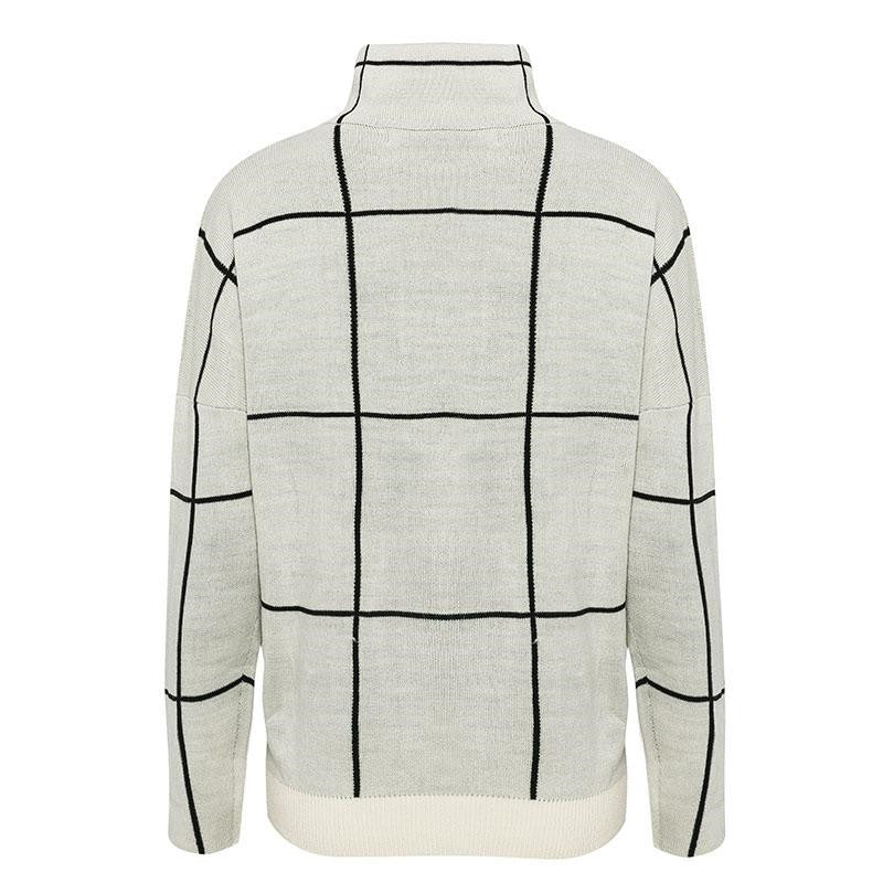 Stand Collar Slim Fit Check Sweater in Acrylic Knit