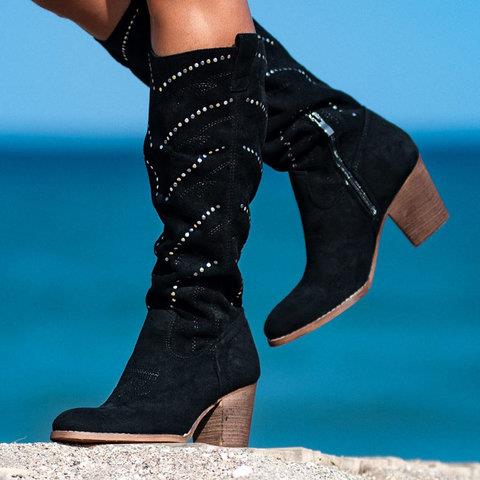 Women's Water Diamond Large Pointed Toe Martin Boots with Thick Mid Heel