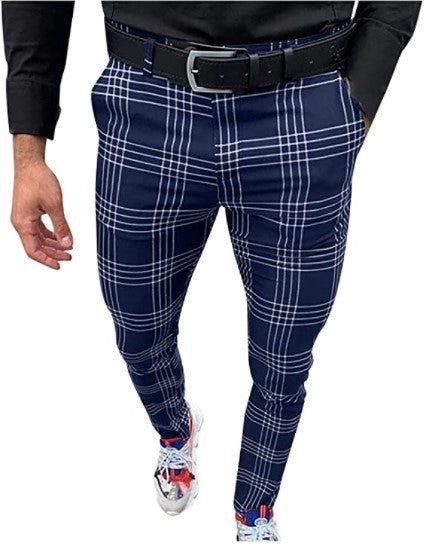 Pantalon à carreaux coupe skinny décontracté et confortable pour homme