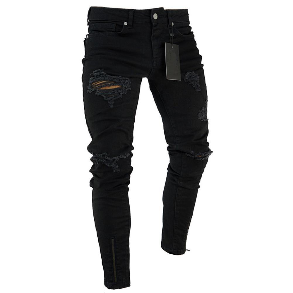 Men's Low Waist Pencil Pants Jeans Long Basic Broken Clothes
