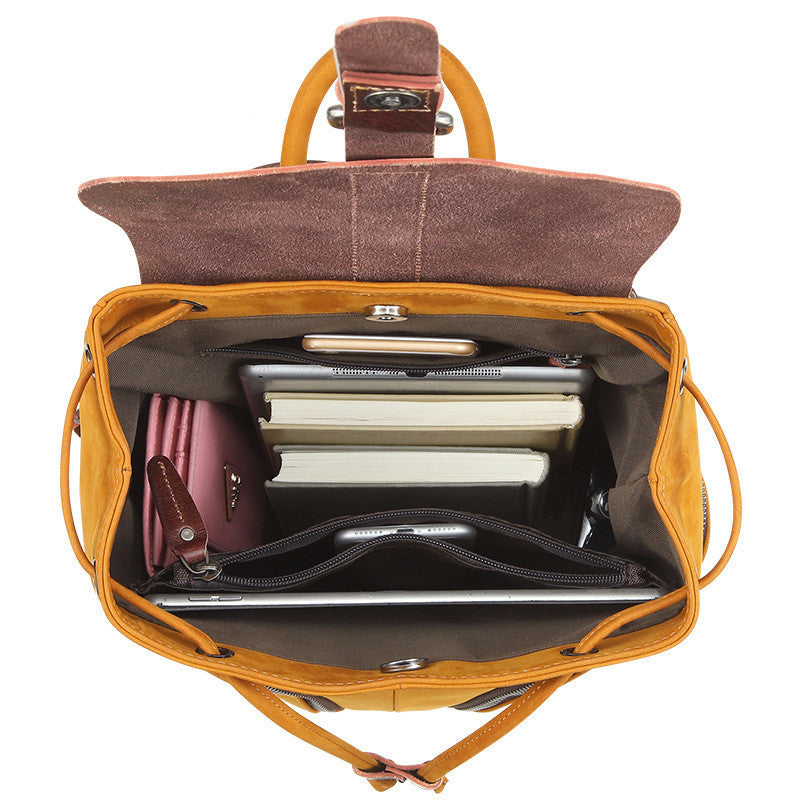 Fashion Contrast Color Ladies Cowhide Backpack 37CM