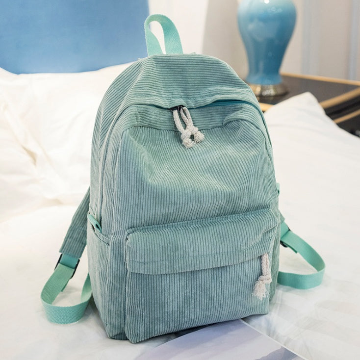 Corduroy School Backpack for Students Shoulder Bag