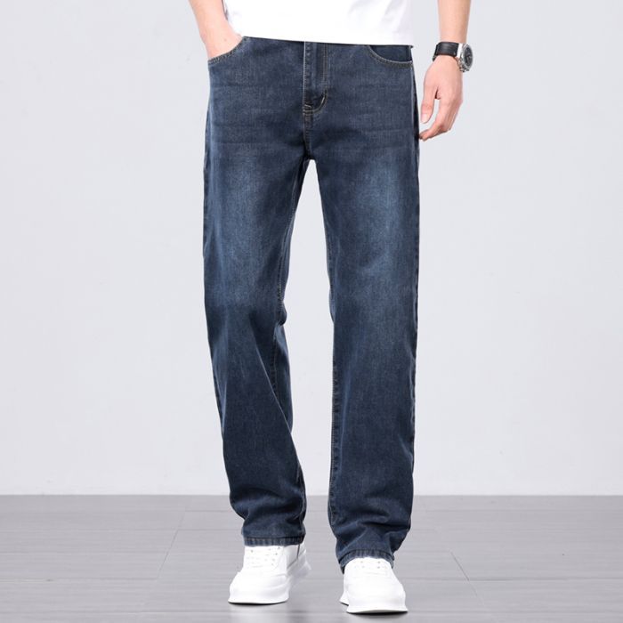 Jean Homme Coupe Droite Ample Taille Haute Coton Fin pour l'été